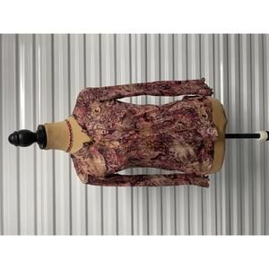 Y2K paisley Lace-Up Long bell Sleeve Top